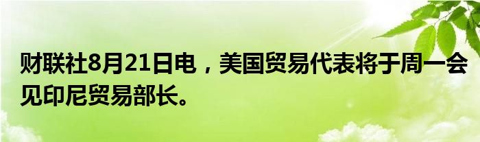 财联社8月21日电,美国贸易代表将于周一会见印尼贸易部长。
