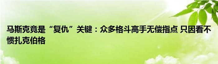 马斯克竟是“复仇”关键:众多格斗高手无偿指点 只因看不惯扎克伯格