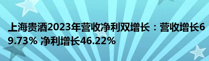 上海贵酒2023年营收净利双增长:营收增长69.73% 净利增长46.22%
