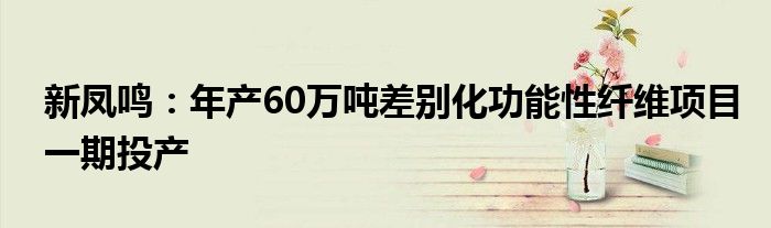 新凤鸣：年产60万吨差别化功能性纤维项目一期投产