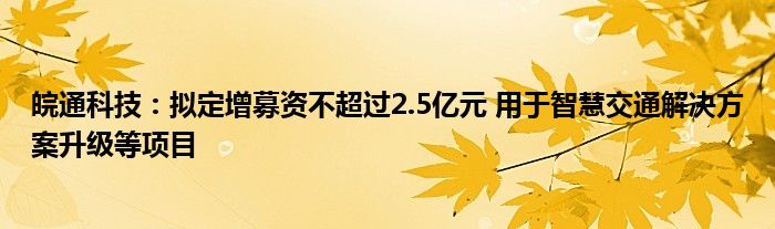 皖通科技:拟定增募资不超过2.5亿元 用于智慧交通解决方案升级等项目