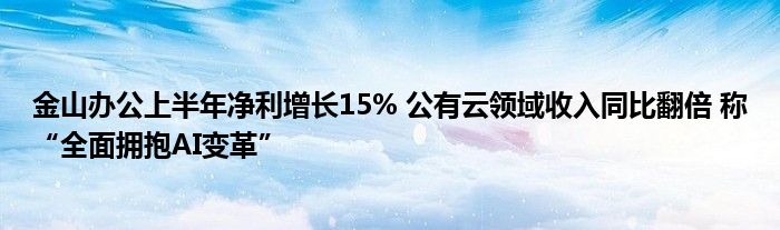 金山办公上半年净利增长15% 公有云领域收入同比翻倍 称“全面拥抱AI变革”