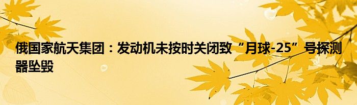 俄国家航天集团:发动机未按时关闭致“月球-25”号探测器坠毁