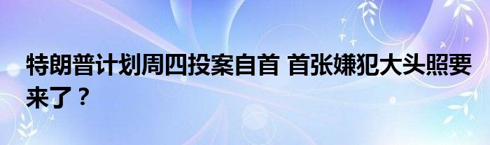 特朗普计划周四投案自首 首张嫌犯大头照要来了?