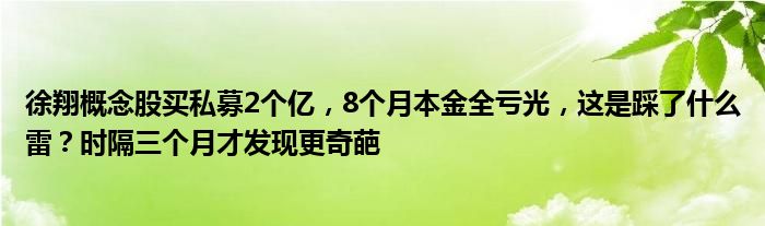 徐翔概念股买私募2个亿,8个月本金全亏光,这是踩了什么雷?时隔三个月才发现更奇葩