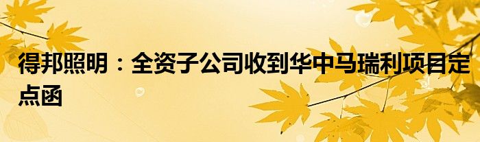 得邦照明:全资子公司收到华中马瑞利项目定点函