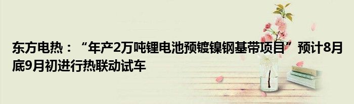 东方电热:“年产2万吨锂电池预镀镍钢基带项目”预计8月底9月初进行热联动试车