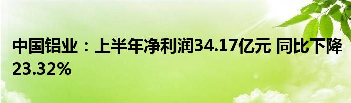 中国铝业:上半年净利润34.17亿元 同比下降23.32%