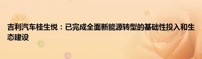 吉利汽车桂生悦:已完成全面新能源转型的基础性投入和生态建设