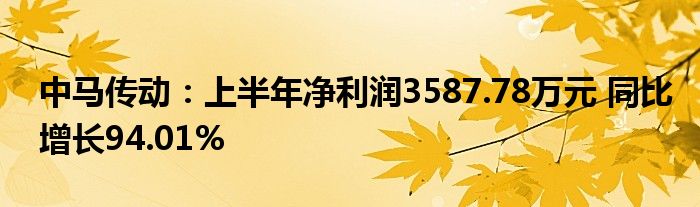 中马传动:上半年净利润3587.78万元 同比增长94.01%
