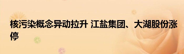 核污染概念异动拉升 江盐集团、大湖股份涨停