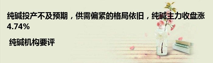 纯碱投产不及预期,供需偏紧的格局依旧,纯碱主力收盘涨4.74% | 纯碱机构要评