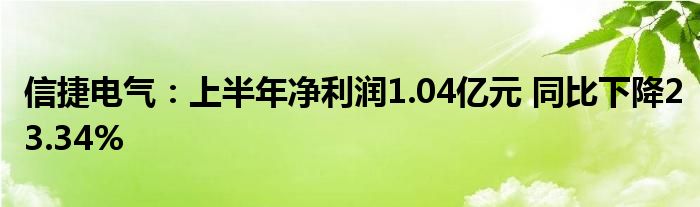 信捷电气:上半年净利润1.04亿元 同比下降23.34%