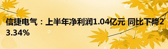 信捷电气:上半年净利润1.04亿元 同比下降23.34%