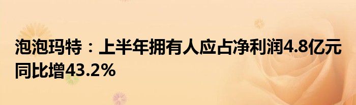泡泡玛特:上半年拥有人应占净利润4.8亿元 同比增43.2%