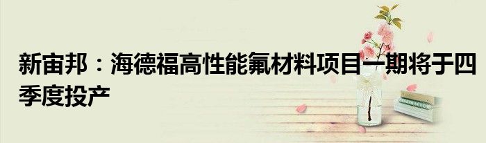 新宙邦:海德福高性能氟材料项目一期将于四季度投产