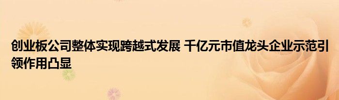 创业板公司整体实现跨越式发展 千亿元市值龙头企业示范引领作用凸显