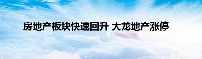 房地产板块快速回升 大龙地产涨停