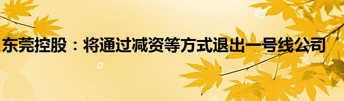 东莞控股:将通过减资等方式退出一号线公司