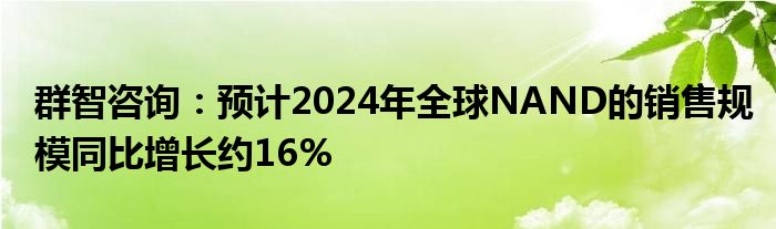 群智咨询:预计2024年全球NAND的销售规模同比增长约16%