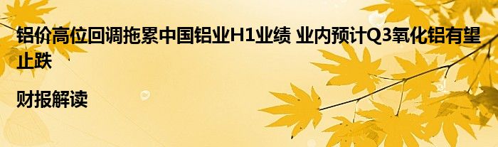 铝价高位回调拖累中国铝业H1业绩 业内预计Q3氧化铝有望止跌|财报解读