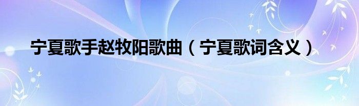 宁夏歌手赵牧阳歌曲(宁夏歌词含义)