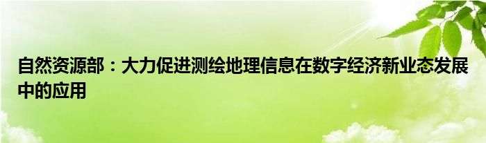 自然资源部:大力促进测绘地理信息在数字经济新业态发展中的应用