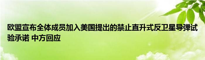 欧盟宣布全体成员加入美国提出的禁止直升式反卫星导弹试验承诺 中方回应