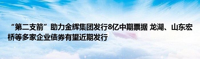 “第二支箭”助力金辉集团发行8亿中期票据 龙湖、山东宏桥等多家企业债券有望近期发行