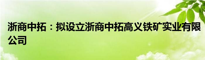 浙商中拓:拟设立浙商中拓高义铁矿实业有限公司