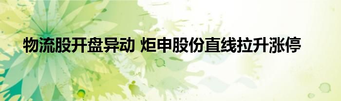 物流股开盘异动 炬申股份直线拉升涨停