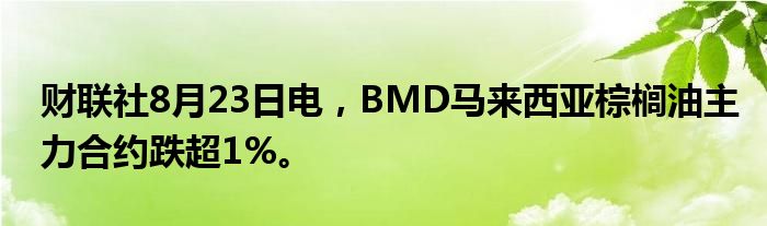 财联社8月23日电，BMD马来西亚棕榈油主力合约跌超1%。