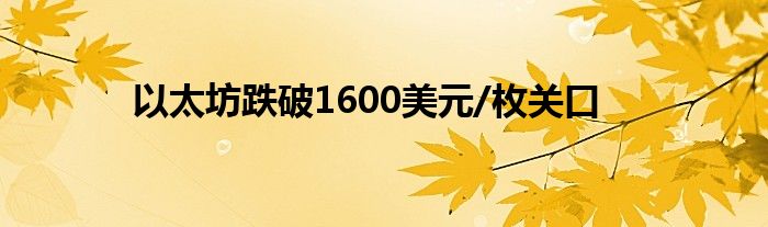 以太坊跌破1600美元/枚关口