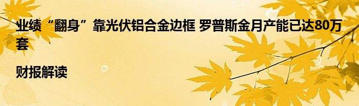 业绩“翻身”靠光伏铝合金边框 罗普斯金月产能已达80万套|财报解读