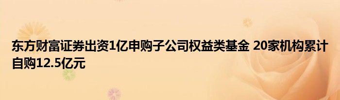 东方财富证券出资1亿申购子公司权益类基金 20家机构累计自购12.5亿元