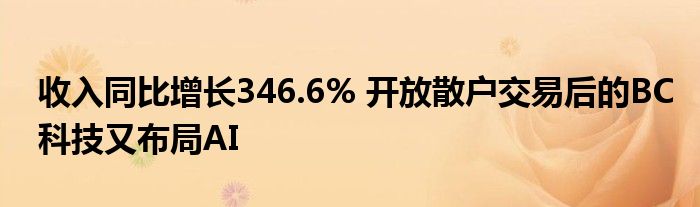 收入同比增长346.6% 开放散户交易后的BC科技又布局AI