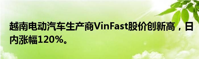 越南电动汽车生产商VinFast股价创新高，日内涨幅120%。