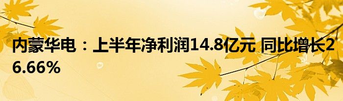 内蒙华电:上半年净利润14.8亿元 同比增长26.66%