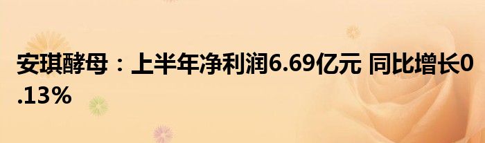 安琪酵母:上半年净利润6.69亿元 同比增长0.13%