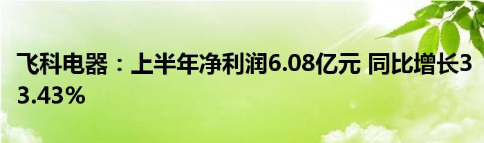 飞科电器:上半年净利润6.08亿元 同比增长33.43%