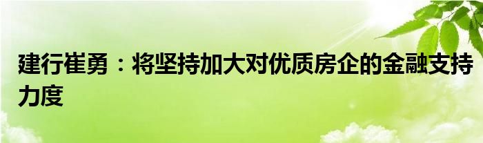 建行崔勇:将坚持加大对优质房企的金融支持力度