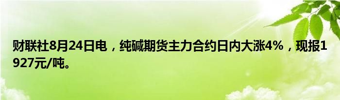 财联社8月24日电,纯碱期货主力合约日内大涨4%,现报1927元/吨。