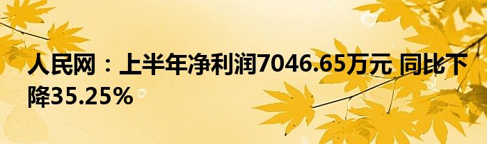 人民网:上半年净利润7046.65万元 同比下降35.25%