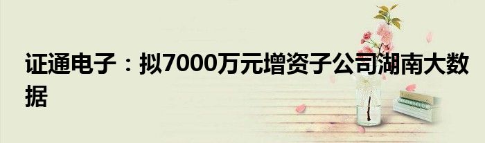 证通电子:拟7000万元增资子公司湖南大数据