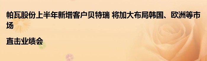 帕瓦股份上半年新增客户贝特瑞 将加大布局韩国、欧洲等市场|直击业绩会