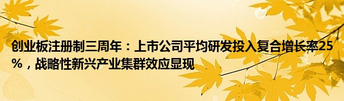 创业板注册制三周年:上市公司平均研发投入复合增长率25%,战略性新兴产业集群效应显现