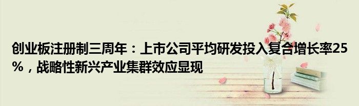 创业板注册制三周年:上市公司平均研发投入复合增长率25%,战略性新兴产业集群效应显现