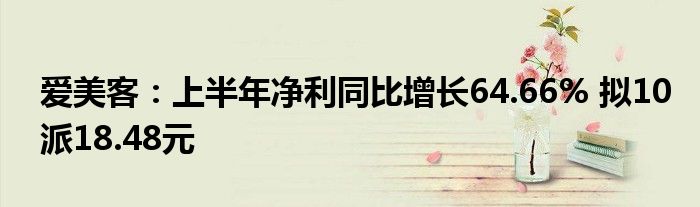 爱美客:上半年净利同比增长64.66% 拟10派18.48元