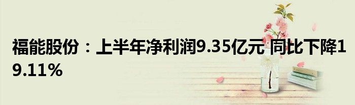 福能股份:上半年净利润9.35亿元 同比下降19.11%