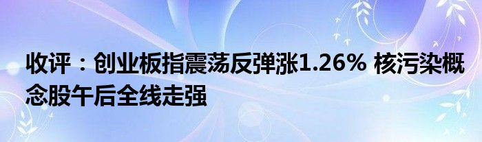 收评:创业板指震荡反弹涨1.26% 核污染概念股午后全线走强